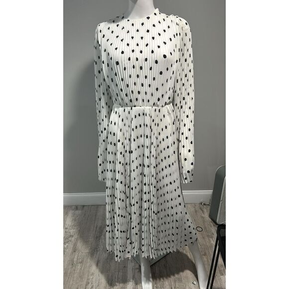 Balenciaga Pleated Polka Dot Crepe Midi Dress Size 6 (38) - Picture 8 of 15